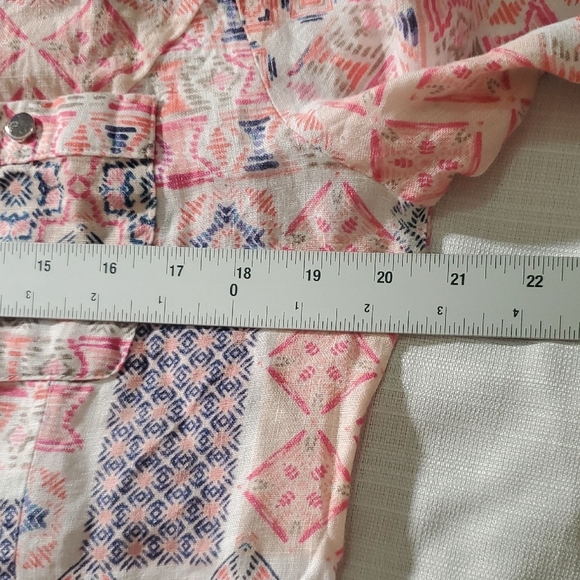 JM Collection 100% Linen Pink and Blue 3/4 Sleeve Button Down Shirt Size 10 - Picture 12 of 12